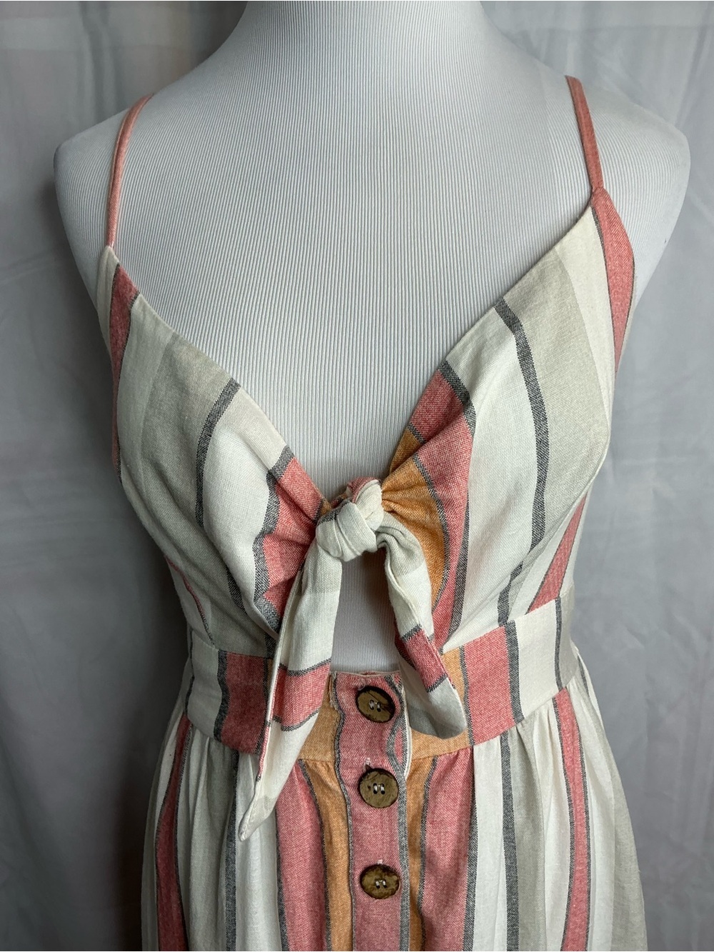 2355 - Japna 100% Cotton Striped Cutout Sundress Button Front Midi Small - Picture 3 of 12
